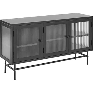 BELIANI Sideboard Schwarz Stahl 35 x 115 x 64 cm mit 3 Durchsichtigen Glastüren 4 Regalböden 3 Griffen Industriell Flur Schlafzimmer Küche Wohnzimmer - Schwarz