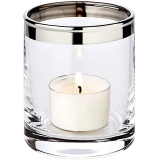 EDZARD Windlicht Molly, Höhe 8 cm, Durchmesser 7 cm, mundgeblasenes Kristallglas mit Platinrand - Teelichtglas, Teelichthalter
