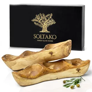 SOLTAKO Olivenholz 2er Set Tapasschale La Bodeguita 35 cm, Snack Schale aus Oliven Holz