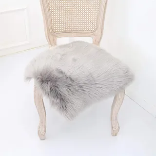 Martin Kench Faux Lammfell Sitzkissen, Schaffell Sitzauflage Longhair Fell Optik Nachahmung Wolle Sofa Matte (Grau,40 x 40 cm)