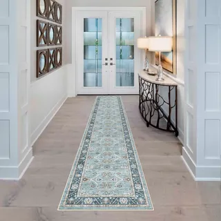 YOUFORTONG Läufer für Flur, weicher Küchenteppich, Rutschfester Teppichläufer mit Gummi-Rückseite für Badezimmer, waschbar, fusselfrei, Bauernhaus-Läufer (grün, 5 x 25 cm)