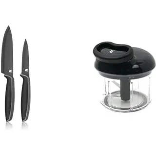 WMF Gourmet Gemüseschneider manuell mit Seilzug, 900ml & Touch Messerset 2-teilig, Küchenmesser mit Schutzhülle, Spezialklingenstahl antihaftbeschichtet, scharf, Kochmesser, Gemüsemesser, schwarz