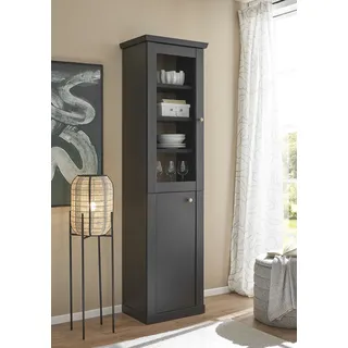 Vitrine HOME AFFAIRE "Lincoln, Hochschrank im Landhausstil, moderne Glasvitrine", schwarz matt, B:55cm H:200cm T:39cm, FSC-zertifizierter Holzwerkstoff, Schränke, Vitrine, edles Design, messingfarbene Knopfgriffe, vielseitig einsetzbar