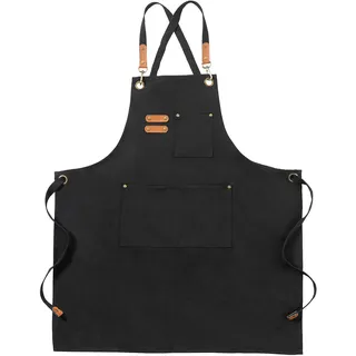 Segeltuchschürzen, Wasserdicht Arbeitsschürzen für Männer Frauen, Schwarz | Verstellbare Grillschürze mit 3 Taschen, Kreuztragegurt, Kochschürzen für Kellner Küche Kochen Backen Friseur Garten Malerei