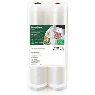 Bonsenkitchen Vakuumrollen 2 Rollen 28x600cm Vakuumierfolie - Profi Vakuumbeutel für Vakuumierer & Lebensmittel Vakuumiergerät, BPA-frei, Kochfest und Sous Vide Gefrierbeutel, VB3207