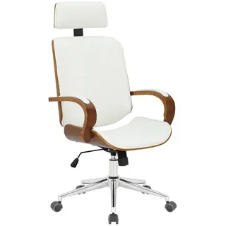 CLP Drehstuhl Lederlook Walnuss/Weiß , Weiß, Walnussfarben , Metall , 70x118x70 cm , Büromöbel, Bürostühle, Drehstühle