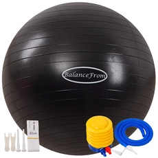 BalanceFrom Anti-Burst- und Rutschfester Gymnastikball, Yoga-Ball, Fitnessball, mit Schnellpumpe, Kapazität von 2.000 Pfund (38–45 cm, S, schwarz)