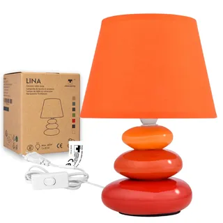 Nachttischlampe "Lina" (Orange) Tischleuchte Keramik Tischlampe mit Stoffschirm, LED geeignet, E14 230V Keramik, Tischlampe, Nachttischleuchte, Fenster Lampe, Sofalampe. Fensterbank Lampen