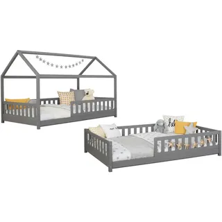 MID.YOU Hausbett Mid.you 140 x 200 cm Kiefer massiv hellgrau