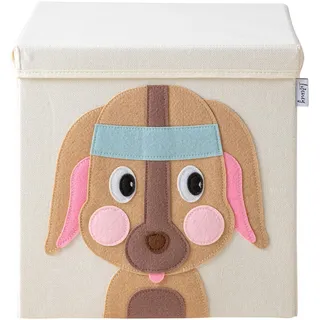 LIFENEY Aufbewahrungsbox mit Deckel und Hund I Spielzeugbox mit Tiermotiv passend für Würfelregale I Ordnungsbox für das Kinderzimmer I Aufbewahrungskorb Kinder