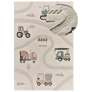 Atticgo Kinderteppich Beige Clown 120/170 cm , Weiß, Multicolor , Textil , Fahrzeuge , Rechteckig , 120x170 cm , Oeko-Tex® Standard 100 , antistatisch, für Fußbodenheizung geeignet, leicht zusammenrollbar , Teppiche und Böden, Teppiche, Kinderteppiche