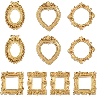 10 Stück Mini Bilderrahmen Gold Kleine Picture Frame Rechteck Quadrat Kreis Herz Golden Bilderahmen Set Harz Kunststoff Vintage Fotorahmen für Wand Tischplatte DIY Foto Weihnachten Wohndekoration
