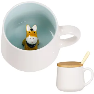BigNoseDeer Süße Sachen Keramik Esel Kaffeetasse Teetasse Deckel Löffel Lustige Tassen Geschenke für Frauen Kaffeebecher 3D Tasse Personalisiert Cappuccino Tassen Beste Freundin Weihnachten Geschenk