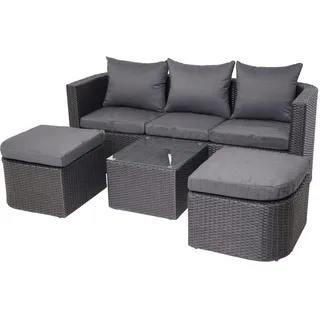 Mendler 3in1-Garnitur HWC-J37, Garten-/Lounge-Set Sonneninsel, Spun Poly Poly-Rattan MVG ~ anthrazit, Kissen dunkelgrau