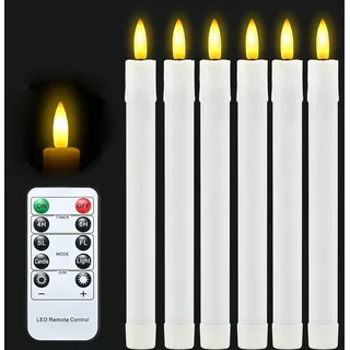 cimetech 6 Stück LED Kerzen mit Timer Flackernde Flamme Stabkerzen mit Fernbedienung Fensterkerzen LED Flammenlose Spitzkerzen Outdoor Dimmbar für Weihnachtsdeko, Zimmer Deko, Hochzeit und Party
