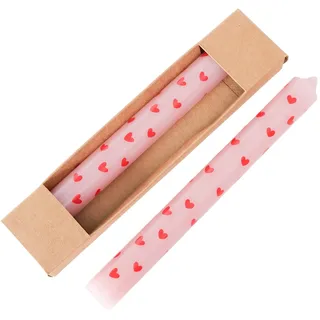 Boltze Stabkerze Lilin (2-tlg., rosa/rot, 20 cm, aus Wachs, mit Herzen, verspieltes Design, Stabkerze, Kerze, rosa Kerze, Deko) 2056798