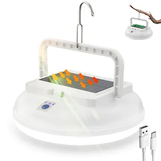 WholeFire Solar LED Campinglampe, USB Wiederaufladbare Camping Laterne, Ultra Hell 4500 Lumen Solar Zeltlampe Tragbar wasserdicht 3 Lichtmodi für Outdoor Wandern Camping