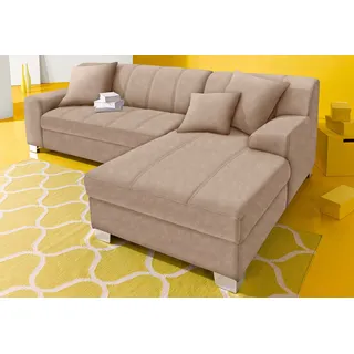 INOSIGN Ecksofa »Turah incl. Zierkissen, moderne Steppung, auch in Leder«, wahlweise mit Bettfunktion, Schlafsofa, B/T/H: 239/152/75 cm, L-Form, beige