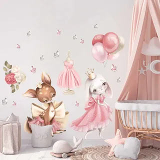 WANDKIND Prinzessin Hase Wandtattoo Kinderzimmer V385 | handgezeichnet | AUFKLEBER Kindergarten | Babyzimmer Wandsticker Prinzessinnen Deko Reh Wanddeko (75 x 75 cm)