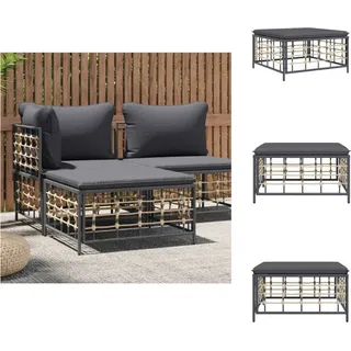 vidaXL Gartenhocker mit Dunkelgrauem Kissen Poly Rattan - Gartensofaelemente - Grau