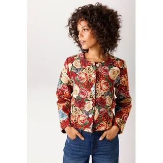 Kurzblazer ANISTON CASUAL, Damen, Gr. 38, rot, gelb, orange, blau, grün, wollweiß, schwarz, braun, Web, Obermaterial: 100% Polyester. Futter: 100% Polyester, Jacquardmuster, geblümt, figurumspielend taillenbedeckt, Rundhals, Blazer Kurzblazer, mit bunten, romantischen Rosen-Muster - NEUE KOLLEKTION