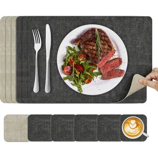 KitchenBoss Platzdeckchen Abwaschbar Tischsets und Untersetzer, Platzsets Abwaschbar Tischset rutschfest Platzset für Esstische und Schreibtische (Grau Beige,6 Set) 43x30cm