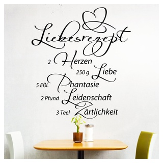 Grandora Wandtattoo Spruch Liebesrezept I schwarz (BxH) 58 x 64 cm I Küche Esszimmer selbstklebend Aufkleber Wandaufkleber Wandsticker Sticker Tattoo W766