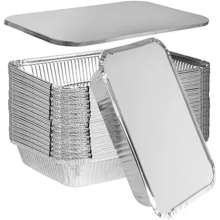 Xinfuquan Alu grillschalen Großformat,Aluschalen mit deckel,Grill Aluschalen 20Stück-2200ml/Einweg Schalen aus Aluminiumfolie,Aluminiumfolie Schalen Behälter für Backen,Braten,Kochen