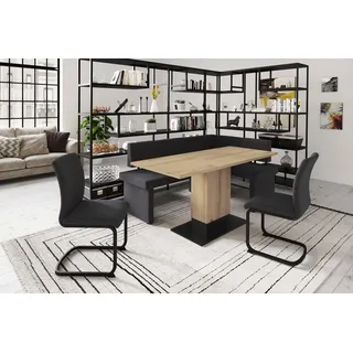 Hela »Pia« Set, 4 Stk. tlg. Esstisch ausziehbar, Bank links/rechts montierbar, schwarz