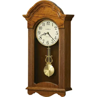 Howard Miller Cambria Wall Clock II 549-518 – Legacy Eichenholzrahmen, Vintage-Heimdekoration, Pendel aus gebürstetem Messing, Quarz, Einzelklingwerk