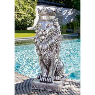 Casablanca Skulptur Löwe - Höhe 70 cm - Silber aus Magnesia - antikfinish - Dekoration Tierfigur - Kunst Wohnaccessoire - Garten