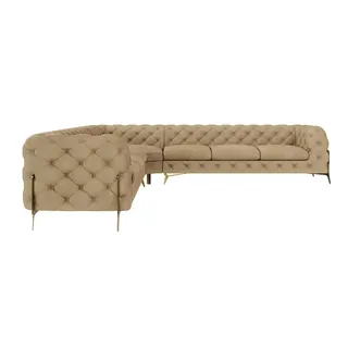s-style möbel Eckcouch Samt 3-Sitzer Beige