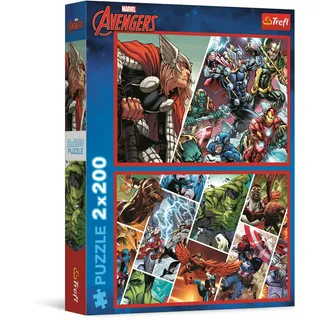 Trefl – Puzzle 2in1: Marvel The Avengers, Verteidiger der Welt - 2 x 200 Elemente - Set mit Zwei Puzzles für Teenager
