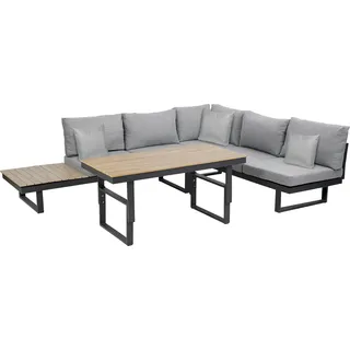 greemotion Gartenlounge-Set San Jose Lounge-Set Aluminium-Holz / Grau inkl. Auflagen & Tisch - Schwarz, Grau