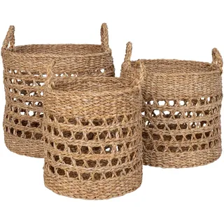 Korbset , Hellbraun , Holz , 3-teilig , Seegras , rund , Ordnen & Aufbewahren, Körbe, Dekokörbe