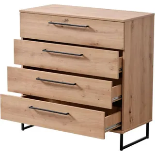 Dmora Kommode Porzio 92x42x95h cm Eiche Braun, mit Maserung, 4 Schubladen, Schiebemechanismus - Braun