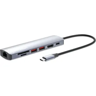 Manhattan 7-in-1 4K USB-C Dockingstation 1xHDMI 2xUSB 10Gb/s - Silber