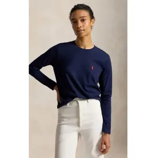 Polo Ralph Lauren für Damen. 211B14604005 Classic Fit T-Shirt aus navyfarbenem Baumwolljersey (XXS), Lässig, Baumwolle, Langarm, Marine