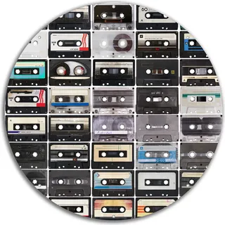 Wallario rundes Outdoor-Poster für Garten oder Balkon, Motiv Retro Kassetten, 60 cm Durchmesser - Braun