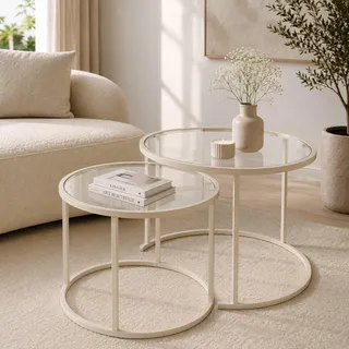 Skye Decor, Hochwertiges Nesting-Tischset (3 Teile) - Beige, 100% Glas & Metall - Beige