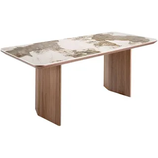 Angel Cerda Esstisch Esstisch Rechteckig porzellanmarmor aus Walnuss 200/90/77 cm , Weiß, Walnussfarben , Stein , 200x77x90 cm , Esszimmer, Esstische