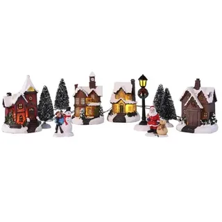 Haushalt International Weihnachtsstadt mit Schneedekoration Weihnachtsdorf LED Lichthäuser 3D Weihnachtsszene Dekoration Weihnachten