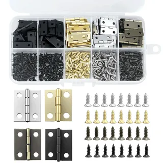 30PCS, 4 Farben Scharniere Klappbar Klein, Mini Schanier, Metall Scharniere Klein, mit 448 Schrauben, mit Schraubendreher für Schmuckbox Cabinet Holzkiste DIY