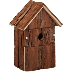 Relaxdays Deko Vogelhaus, aus Holz, Vogelhäuschen zum Aufhängen, Deko-Vogelvilla Garten, HBT: 25,5 x 18 x 12,5 cm, Natur