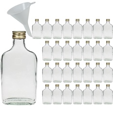 Bild von - 30 x kleine Glasflasche 200 ml mit Schraubverschluss, als Flachmann, Schnapsflasche & Likörflasche geeignet (inkl. Trichter Ø 7 cm)