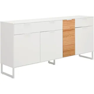 Mid.you Sideboard , Weiß, Eichefarben , Holzwerkstoff , Eiche , massiv , 4 Fächer , 2 Schubladen , 182x85x40 cm , Holzmöbel, Kommoden Holz, Sideboards Holz