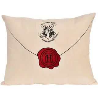 Elbenwald Harry Potter Kissen mit Hogwarts Brief Design - 42 x 12 x 34 cm - mit Harrys Adresse auf der Rückseite - Für Herren Damen Unisex - Geschenkidee - Dekokissen - Weiß Beige