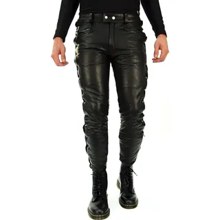 Bockle® 1991 Schnürlederhose Lederhose mit Schnürung Lederjeans Biker Motorrad Bekleidung Leder Jean, W29/L30 - Schwarz
