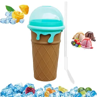 Lansls Slushy Maker, Slush Becher, Eis Zum Kneten Slushy Becher, Quick Frozen Magic Cup, Silikon Slushy Maker Cup, Slush Cup Mit Strohhalmlöffel für Diy Cola Oder Saft (Braum, 500ML)
