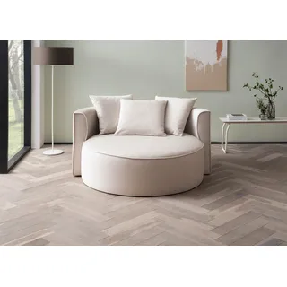 LeGer Home by Lena Gercke Sessel Isalie Samt 153 x 98 x 145 cm Beige mit Hocker